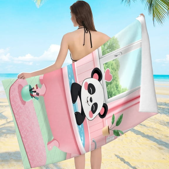 RKSupls Cute Panda Bathtub Pink Bathroom Plant Microfiber Beach Towel, Extra Large Quick Dry Lightweight Towel for Travel Swimming Camping, Soft Super Absorbent- 55.1x27.6in