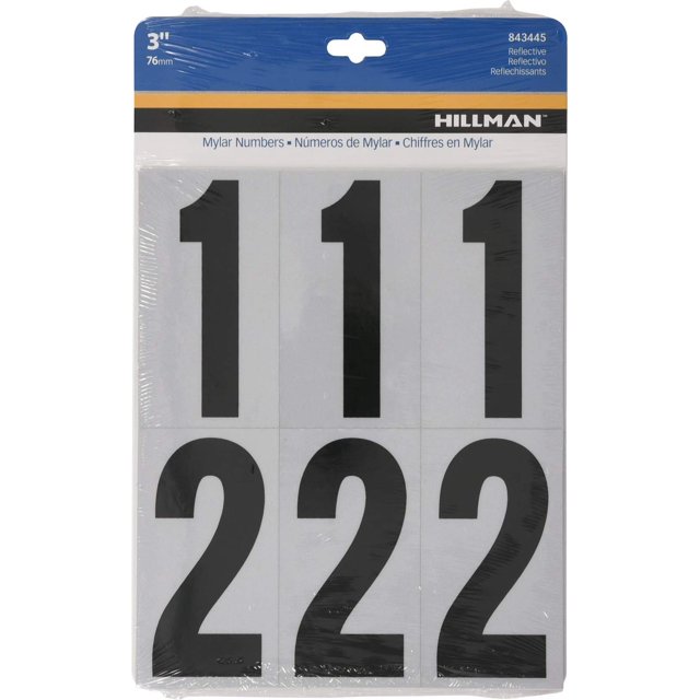 Paquete de Números de Buzón Hillman Blanco Negro Reflectante