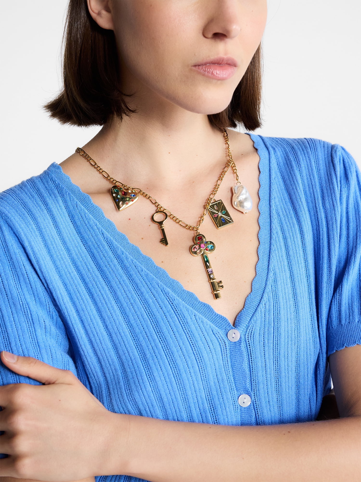 Free Assembly Women's Gold Tone Charm Necklace, 22" + 3" Extender