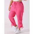 thumbnail image 2 of DARING DIVA Women's Plus Drawstring Elastic Waist Cargo Pants with Pocket 3X Hot Pink, 2 of 6
