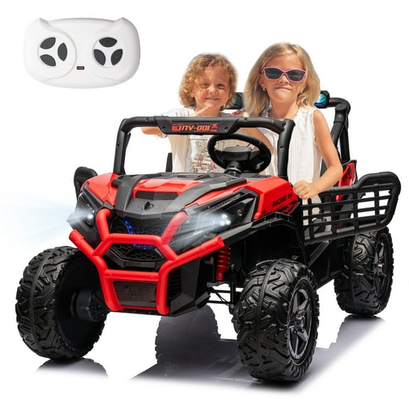 FINITO Kids Ride On Car UTV 24V with 4WD 4 EVA Wheels Electric Powered Off-road Vehicle Toy with Remote Control Two seats for Boys Girls Age 3 , Red