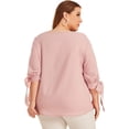 thumbnail image 2 of Romwe Women's Plus Size 3/4 Sleeve Pearl Beaded Tie Knot Cuff Solid Blouse Tops Shirt 3X-Large Plus Pink, Pastel, 2 of 6