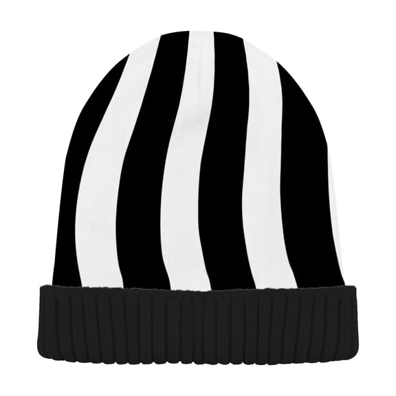 joogoo White with Black Line Stripe Beanie Hats Men Women Cuffed Skull Cap Winter Warm Knit Thick Beanies