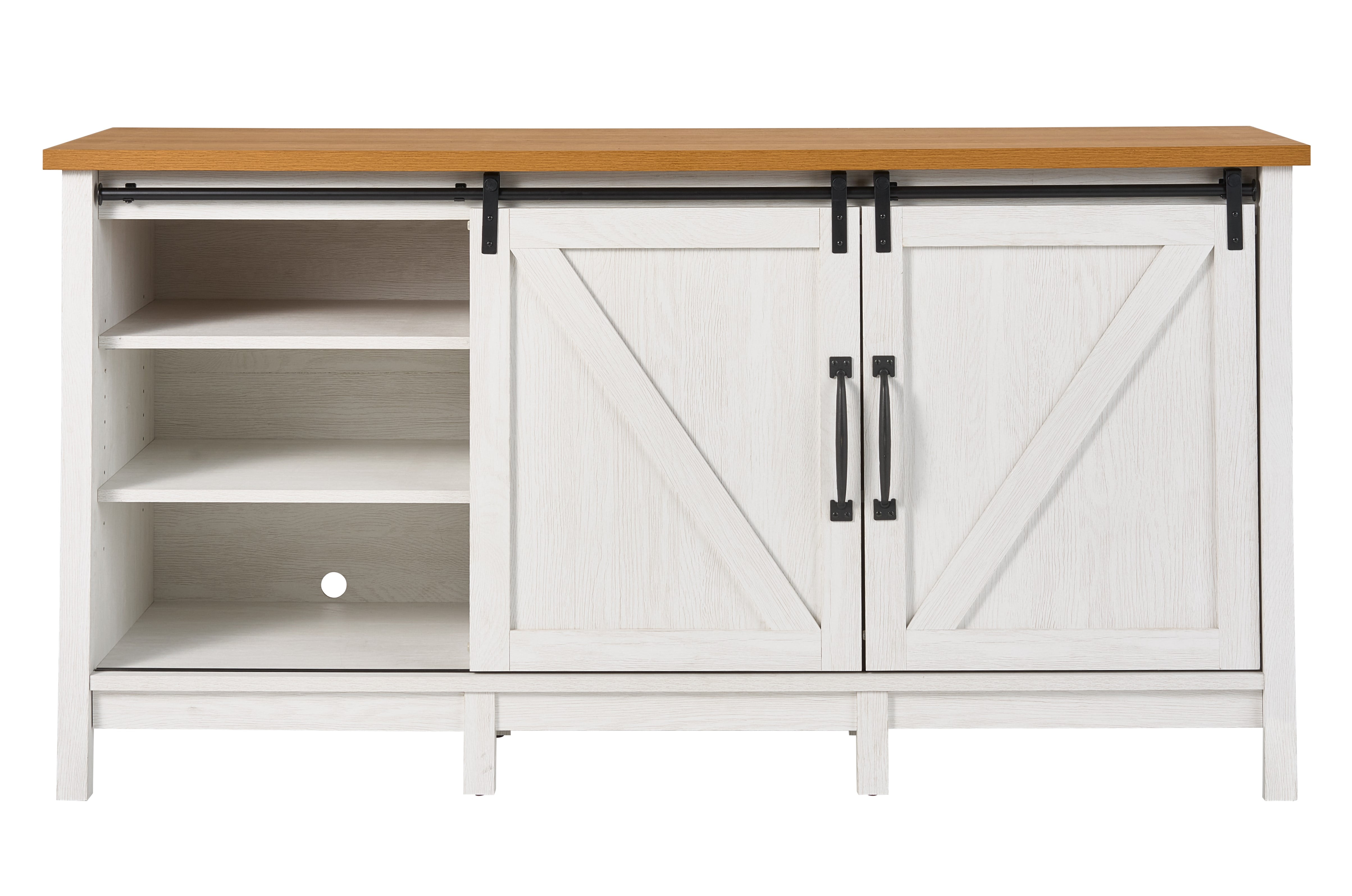 Better Homes & Gardens Modern Farmhouse TV stand for TV's up to 70", Alabaster and Light Honey Finish