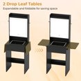 thumbnail image 2 of Foldable Drop Leaf Makeup Vanity Desk with 3 Color LED Mirror & Charging Hub, Vanity Desk Set with Storage & Cushioned Stool for Bedrooms Apartments, Black, 2 of 6