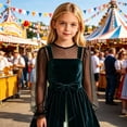 thumbnail image 2 of Vdoaml Girls Polka Dot Mesh Long Sleeve Crop Top Kids Sheer Dirndl Blouse Children Cute Layered Party Outfit 11-12 Years Black, 2 of 3
