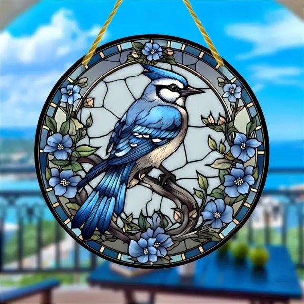 Atrapasueños de acrílico teñido de cardenal, atrapasol de pájaro rojo, adorno colgante de pared de acrílico de cardenal, panel de vidrio pintado a mano, decoración, regalo de cumpleaños de Navidad