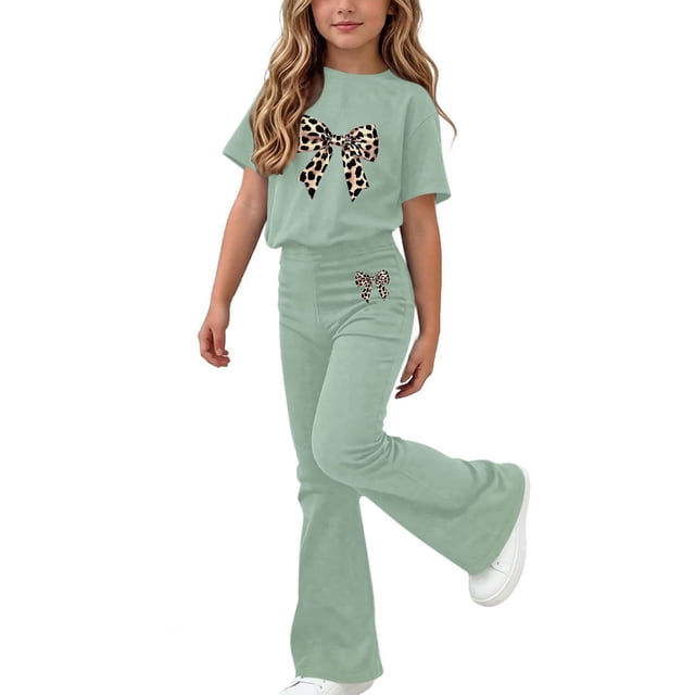 Ensemble Deux Pièces pour Filles : T-Shirt à Manches Courtes et Pantalon Long, Tenue Décontractée d'Été à Imprimé pour Enfants