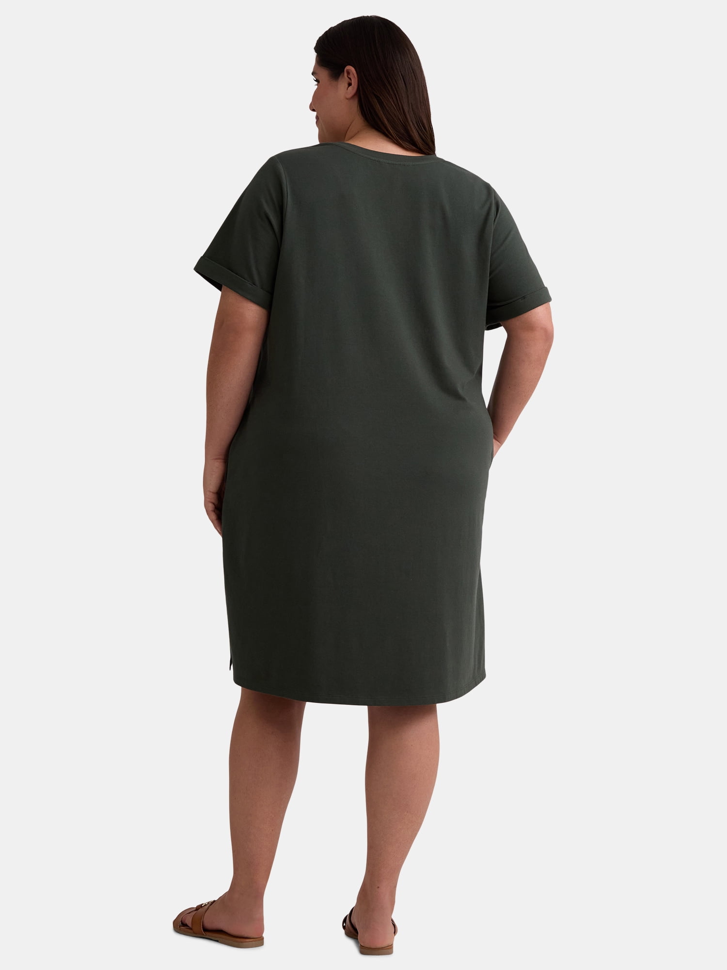 Terra & Sky Women’s Plus Size V-Neck T-Shirt Dress, Sizes 0X-5X
