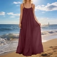 thumbnail image 2 of Kvture Low Back Dress for Women Backless Cami Dresses Summer Lounge Solid Color Sleeveless Long Sundresses with Back Tie Wine, 2 of 9