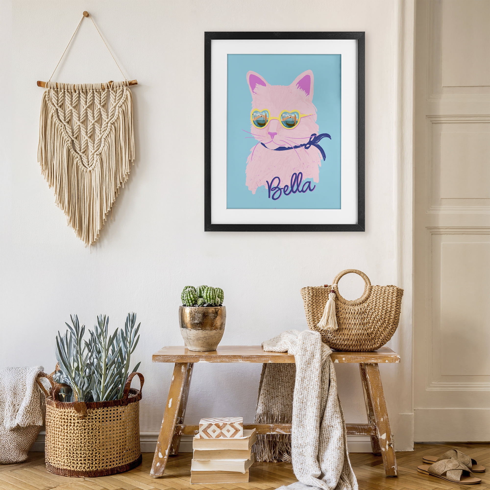 Stupell Industries Cool Cat Bella Black Framed Print Under Glass, design by Steffanie Pisula