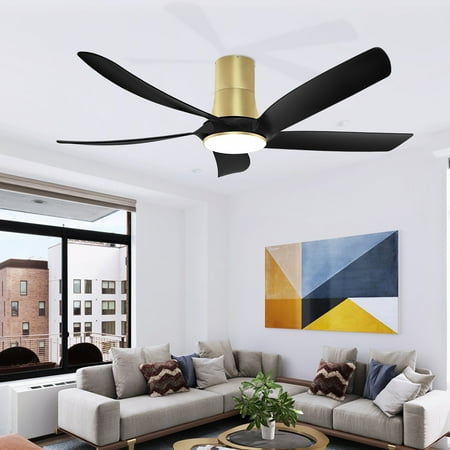 

Ohniyou 58 Low Profile Ceiling Fan with Light - APP and Remote Control Flush Mount Indoor Outdoor Modern Ceiling Fan Black Gold