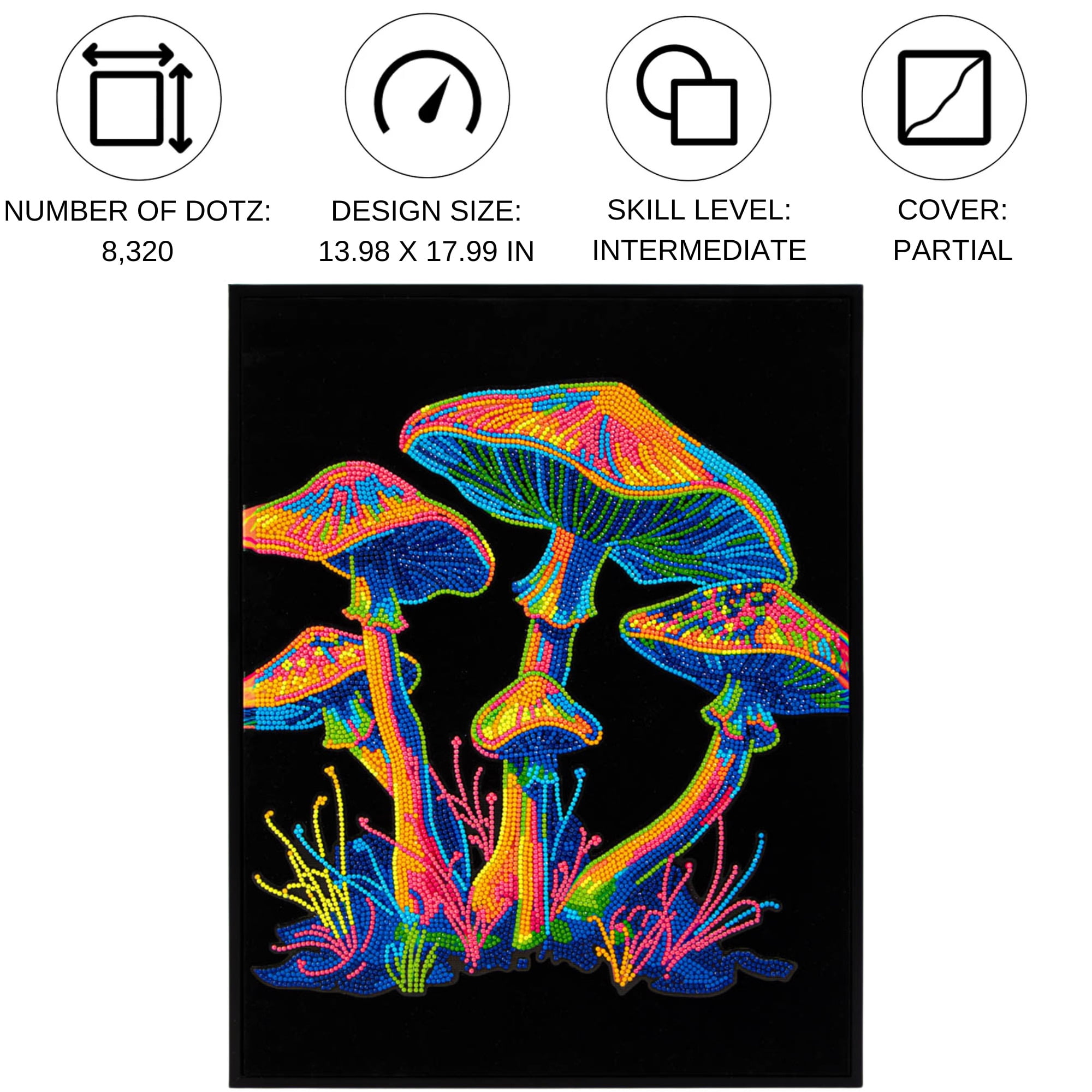 Diamond Dotz Neon Flock Mushrooms Diamond Painting Kits for Adults - Colorful Diamond Art Kits a Relaxing Creative Craft Kit with Dotz Gems 18x14