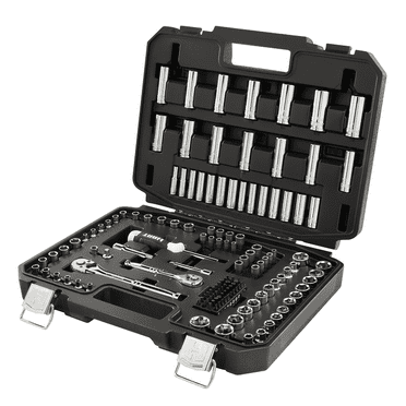 HART 140-Piece 1/4 and 3/8-inch Drive Mechanics Tool Set, Chrome Finish, SAE & Metric