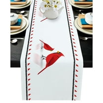 Table Runner Dresser Scarves 72 Inch Long, Red Cardinal Bird Animal on White Linen Dining Table Runners Farmhouse Animals Black Line Tabletop Scarf for Wedding Holiday Party Kitchen