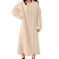 thumbnail image 2 of Ohufall Pajamas Dress for Women Warm Winter Fleece Bathrobe Nightgown Loungewear Crew Neck Long Sleep Robe, 2 of 9