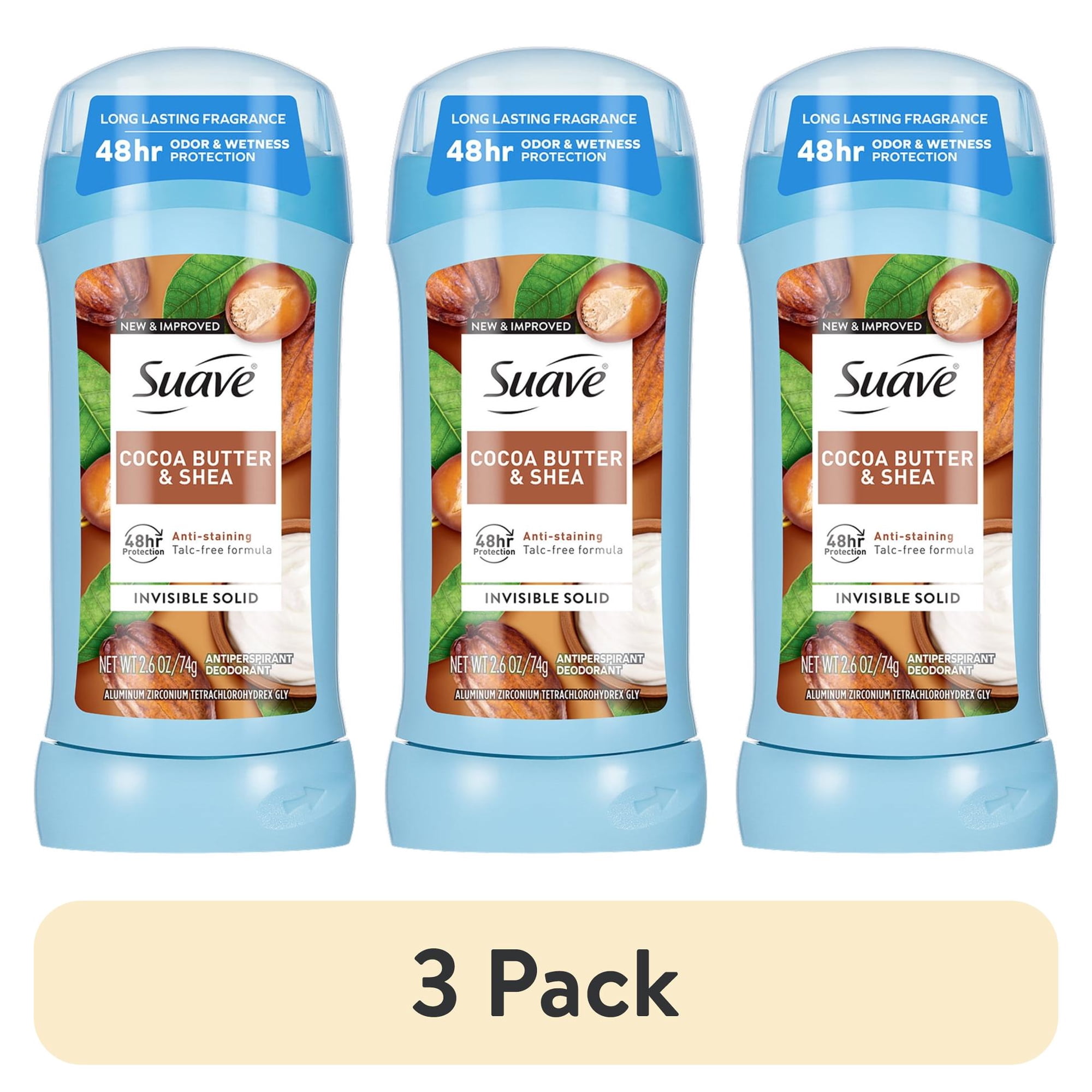 (3 pack) Suave Antiperspirant Deodorant For Women, 48hr Protection, Cocoa Butter & Shea, 2.6 oz
