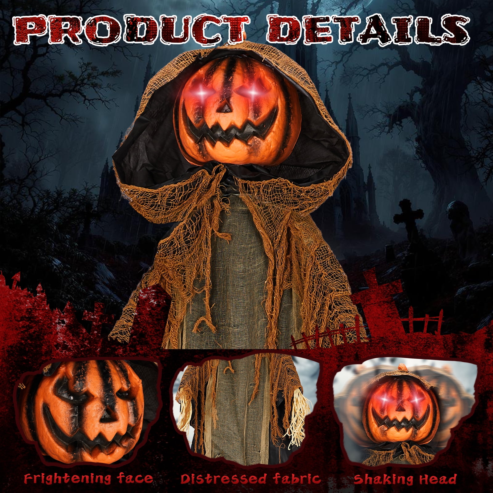 5.8ft Halloween Decorations Outdoor Life Size Animatronics Pumpkin Ghost, Sound-Actived Party Decor with Creepy Sound, Scary Haunted House Props for Garden Yard Lawn
