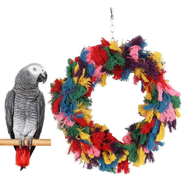Cuerda de algodón de colores para pájaros, anillo colgante, loro, acicalamiento, cuidado, masticar, escalar, morder, juguete para cacatúa gris africana, periquito Conure