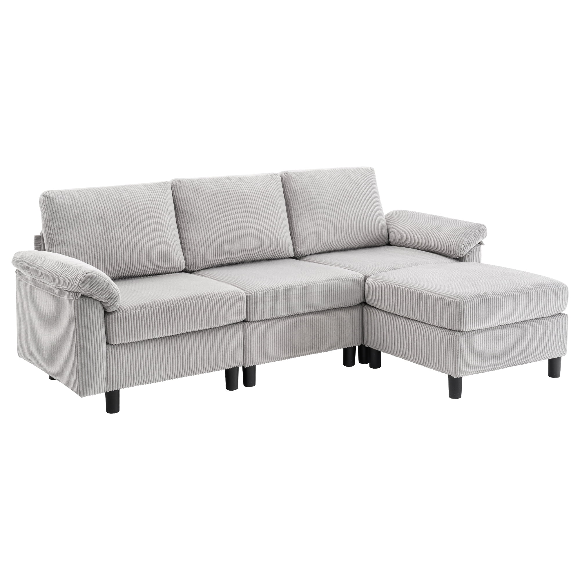AUNEKIV Modular Sectional Sofa with Movable Ottoman, L-Shape 3-seat Storage Couch for Living Room, Lightgrey