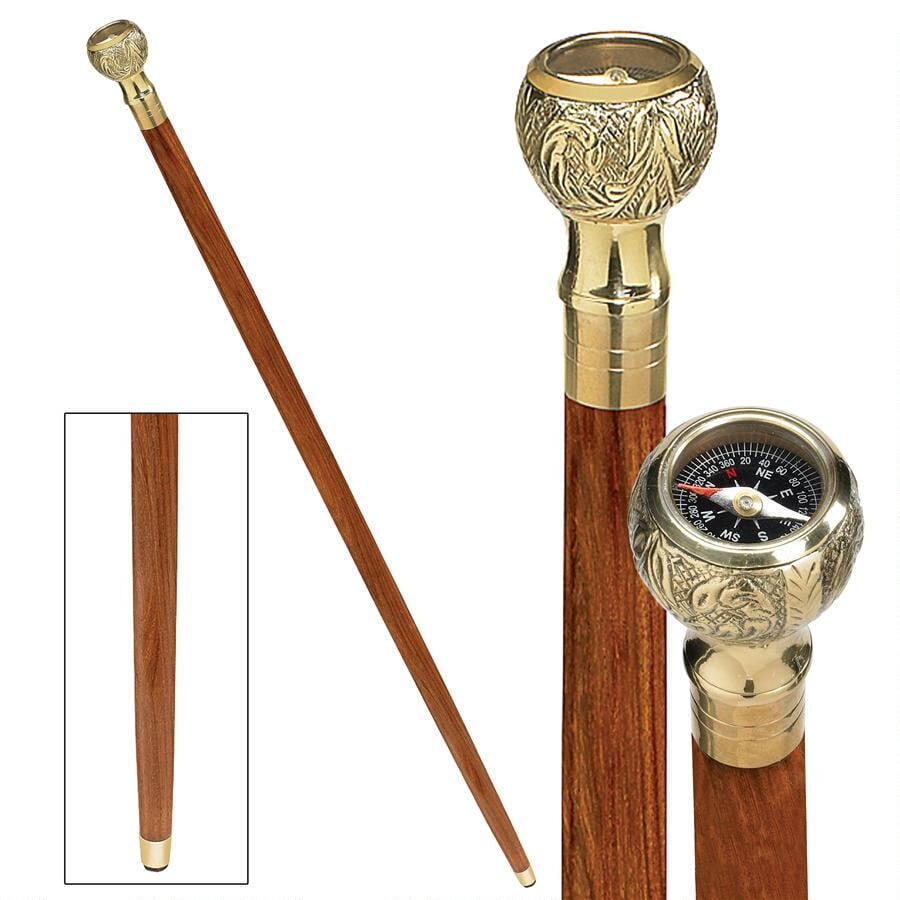 ANTIKE STYLE WALKING SUPPORTER CANES WALK CANES TELESCOPE & COMPASS ON TOP DECOR 