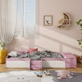 thumbnail image 3 of Harper & Bright Designs Twin Size Floor Daybed with Stairs, Velvet Upholstered Daybed Frame with Lift-Up Side Storage, Low Platform Bed for with Padded Guardrails, Pink+White, 3 of 17
