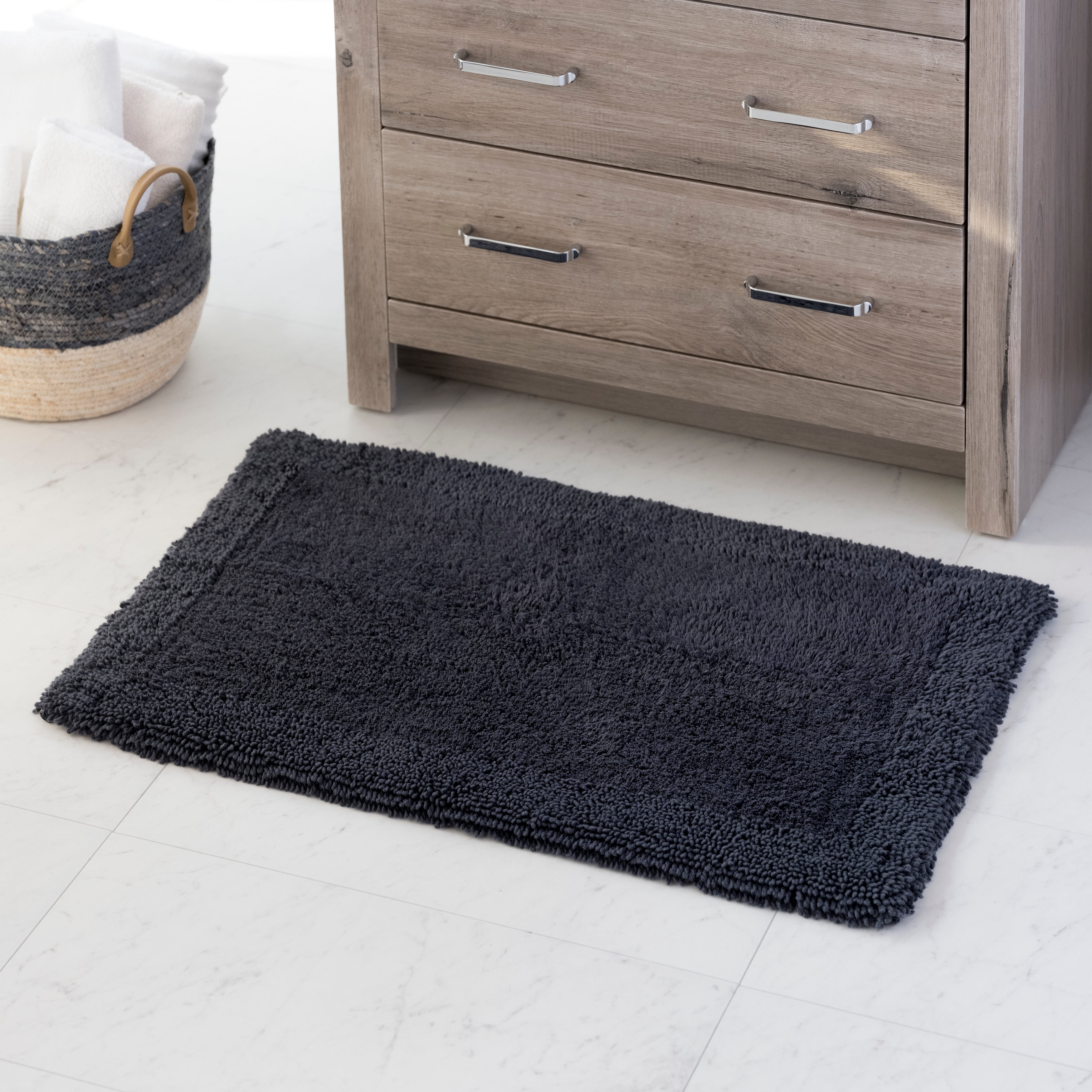 Hotel Style Cotton Blend Solid Bath Rug, Granite, 17" x 24"