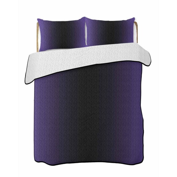Purple Black Ombre Summer Quilt Set Queen Size,Soft Microfiber Quilted Bedding Set with 2 Pillow Shams,Gradient Contemporary Abstract Art Lightweight All Season Bedspread Coverlet for Bedroom 90"x96"