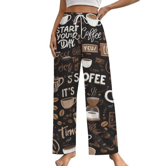 Coffee Pattern Pajama Pants Breathable with Pockets Pajamas For Lady Vintage Sleeping Pants Bedroom Homewear