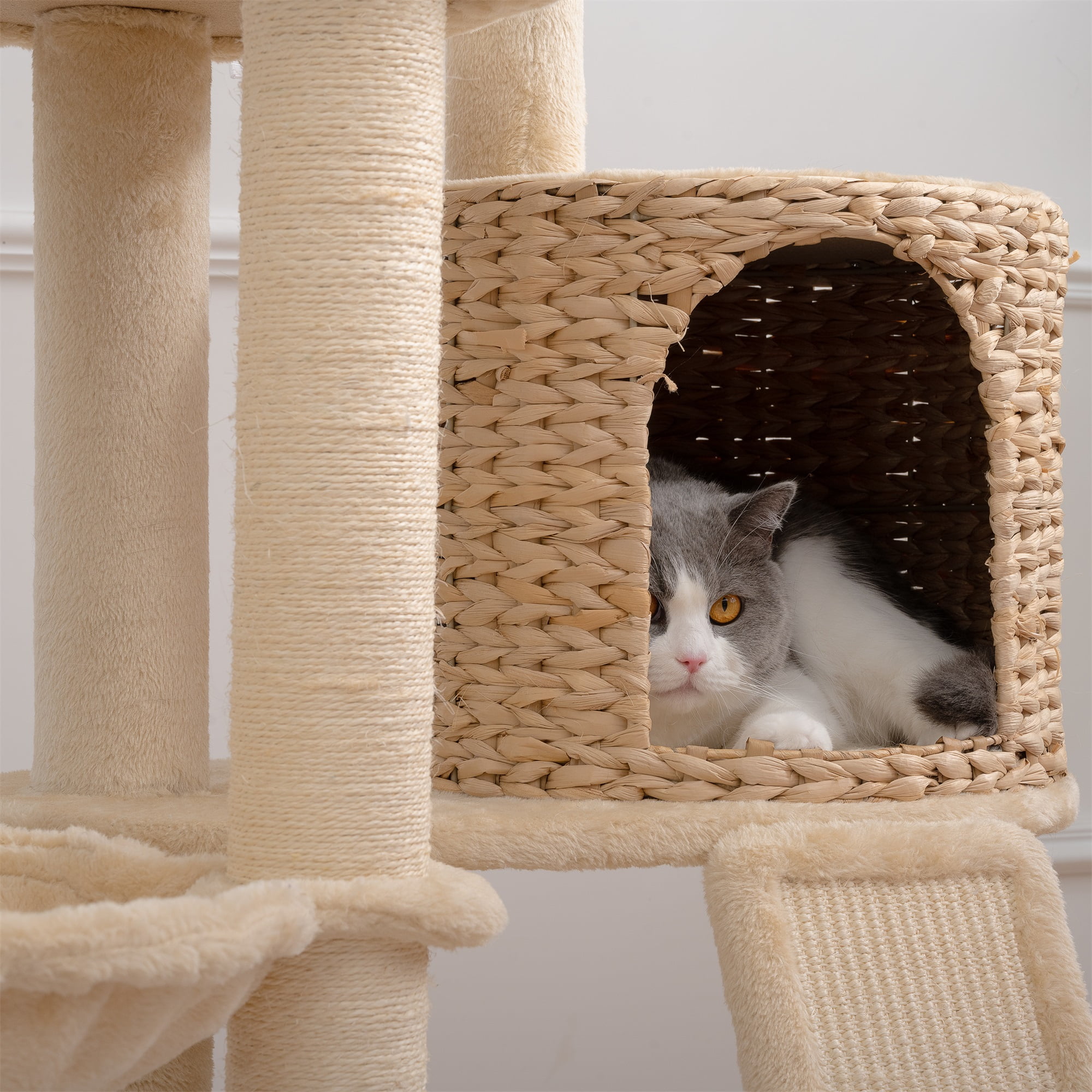 Pefilos 48" Modern Cat Tree Tower for Indoor Cats with Condo and Hammock, Cat Tree House for Kittens Climb Play, Rest, Beige Pefilos 48" Modern Cat Tree Tower for Indoor Cats with Condo and Hammock, Cat Tree House for Kittens Climb Play, Rest, Beige