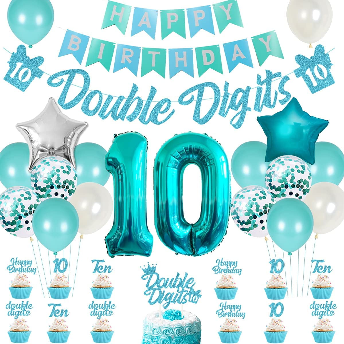 Th Birthday Decorations For Girls Teal Double Digits Party Supplies