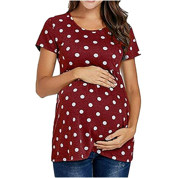 Pisexur Women’s Nursing Tops Cute Polka Dot Printing Maternity Shirts Tunic Summer Short Sleeve Scoop Neck Breastfeeding Tee Shirt Swing Pregnancy Clothes