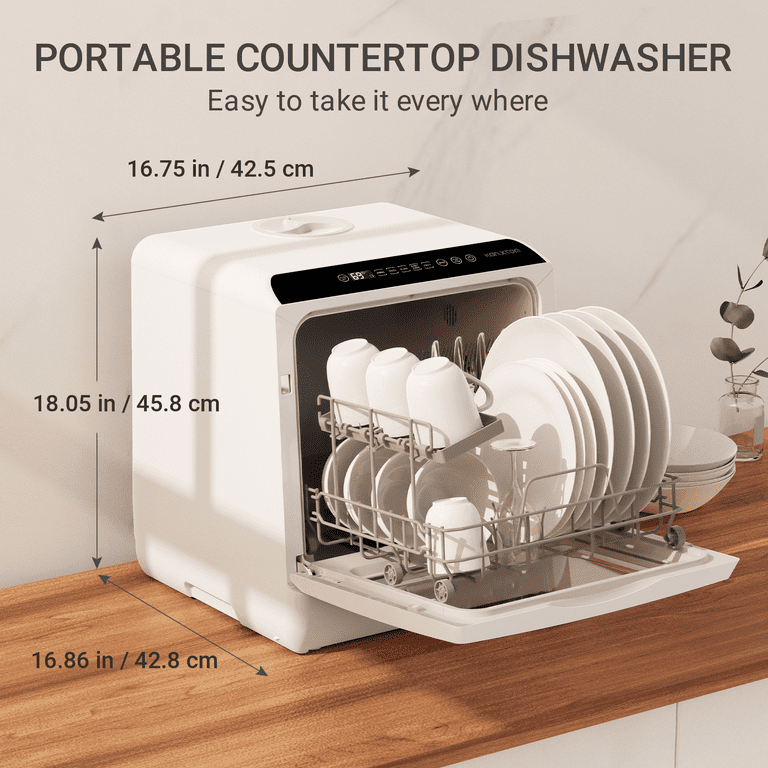 Karlxtom Countertop Dishwasher, Portable Dishwasher Machine with Dual Water Supply Design, 5 Washing Cycle, Air-Dry Cycle, Baby Care & Fruit Wash
