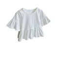 thumbnail image 2 of LNWUY Toddler Girls Summer Casual Comfort Lace Ruffle Flying Sleeve T-Shirt Baby Girls Spring Solid Color Tops Tees White 110, 2 of 5