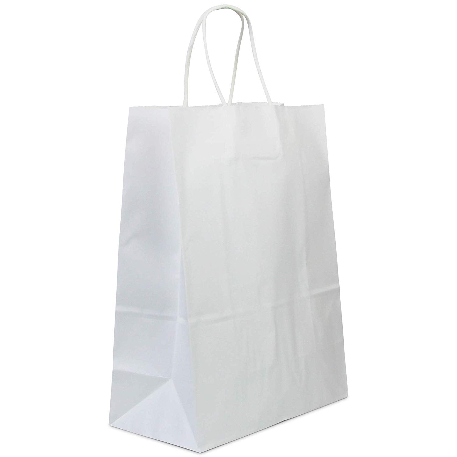 [50 Pack] Heavy Duty White Paper Bags with Handles 13 x 10 x 5" 12 LB