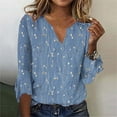 thumbnail image 2 of LEAVINGSUO Long Sleeve Shirts for Women, Fall Womens Tops Women's Casual Trumpet 3/4 Sleeve Printed Buttoned Basic Ruched Tops Pleated T-Shirts Blouses, 2 of 5
