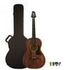 Sawtooth Solid Top Mahogany Parlor Acoustic-Electric Guitar with Free Hard Case and Guitar Picks
