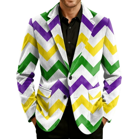 Nokdvo Corduroy Blazer Jacket for Men Mardi Gras Two Button Jacket Fancy Carnival Mask Printed Notch Lapel Dress Blazer with Pockets Regular Fit Carnival Party Vacation Casual Suit,White L