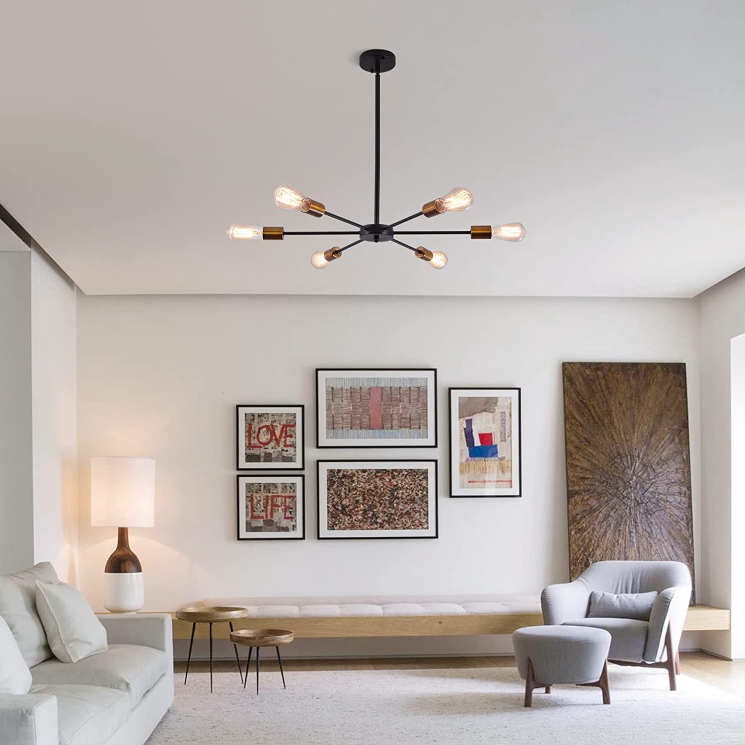 Garwarm Sputnik Chandeliers 6-Light Modern Ceiling Light Fixture Industrial Metal E26 Hanging Pendant Lamp for Farmhouse Kitchen Living Room Lighting