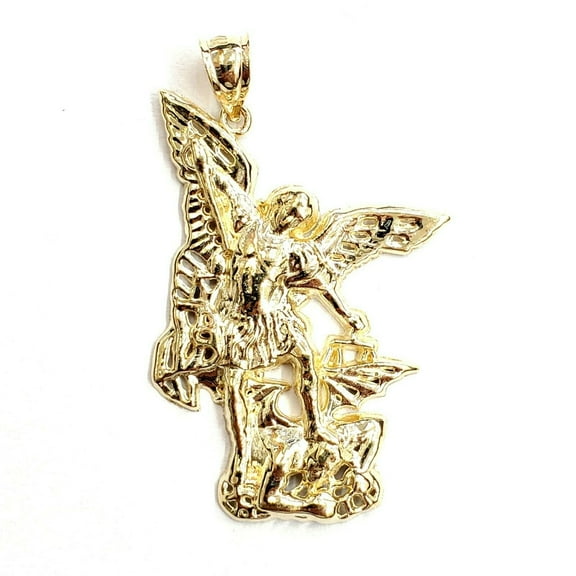 New 14k yellow gold saint Michael pendant charm fine religious gift jewelry 4.5g