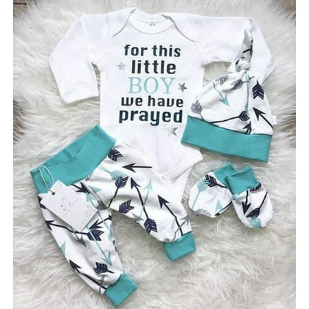 3Pcs Newborn Infant Baby Boys Romper Bodysuit Long Pants Hat Outfits Clothes Set