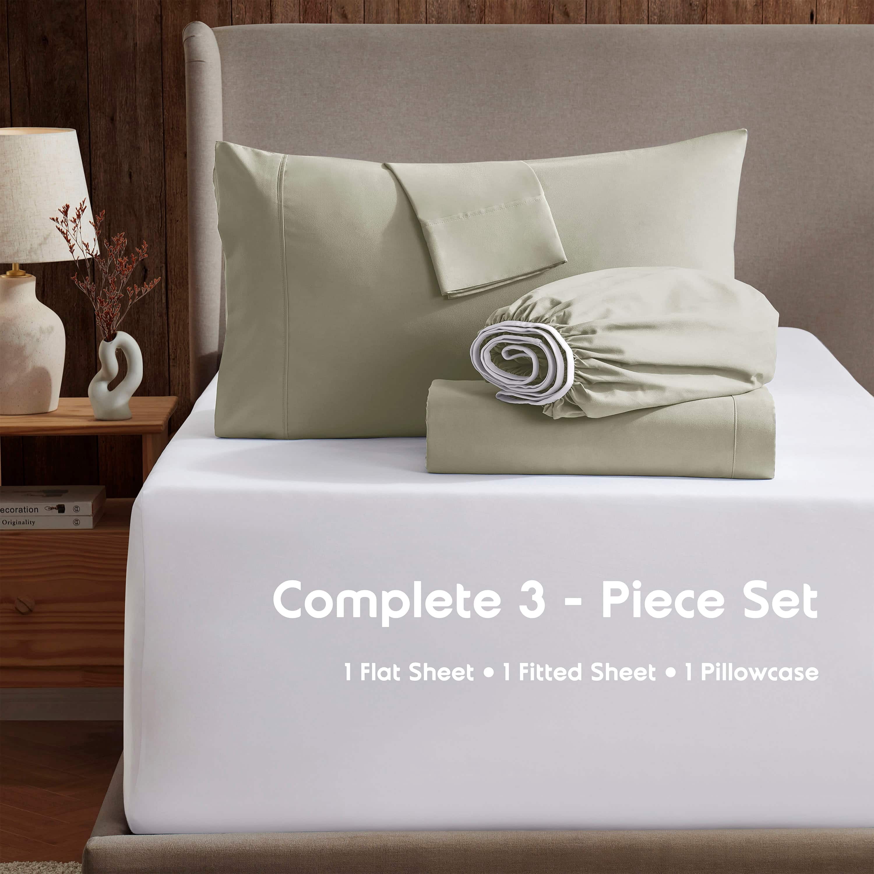 LammaLoe Extra Deep Pocket Twin Xl Sheets Set, 3 Piece, Fits 18"-24" Mattress, Breathable & Extra Soft Bed Sheets, Sage Olive Green