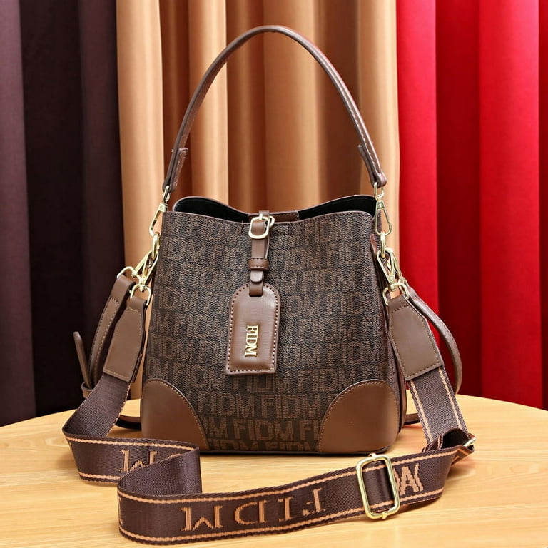 Stylish Faux Leather Bucket Bag with Letter Detail Fashionable Top Handle Purse and Shoulder Bag Walmart