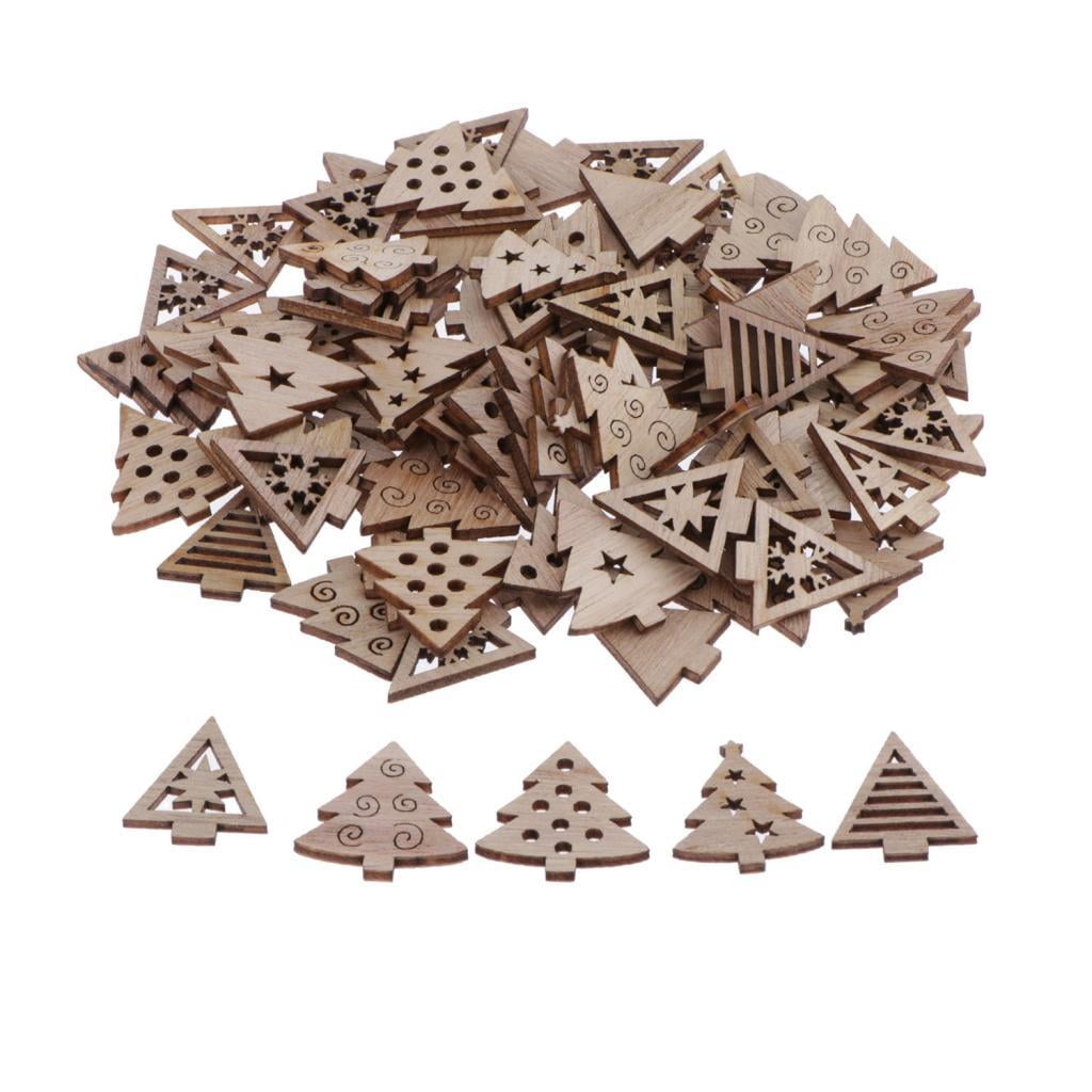 100 Pack Natural Wooden Embellishment Christmas Shapes Craft Pieces for Wood Burning