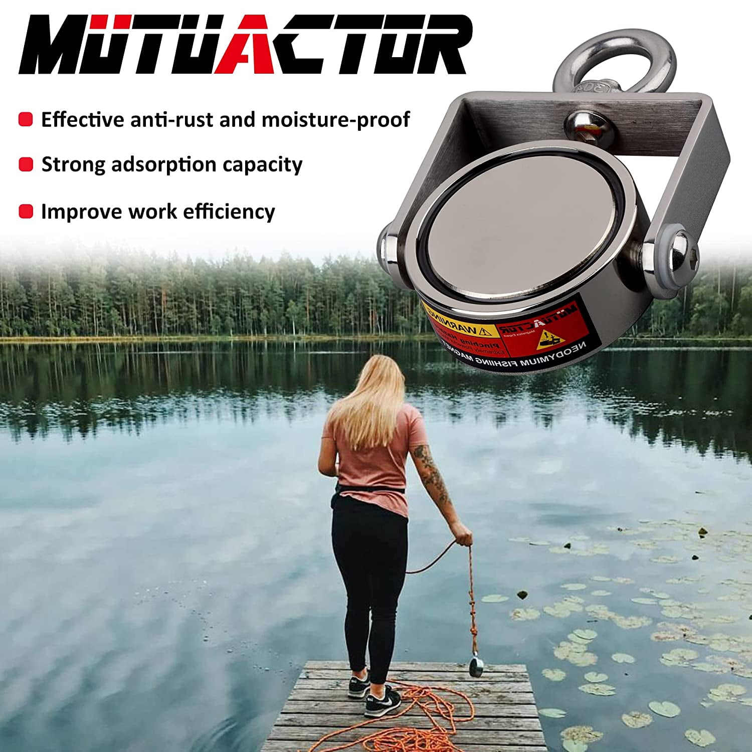 MUTUACTOR Fishing Magnets 700LB, Strong Magnetic Fishing Kit with