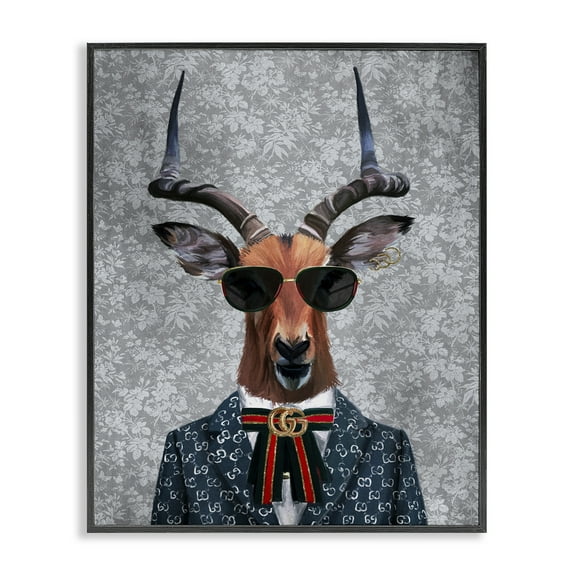 Stupell Industries Fashion Forward Antelope Animals Painting Black Framed Art Print Wall Art, 11 x 14