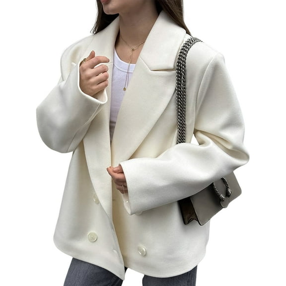 Women'S French Retro Old Money Style Woolen Coat Fall Winter Lapel Long Sleeve Loose Double-Breasted Suit Cream White M