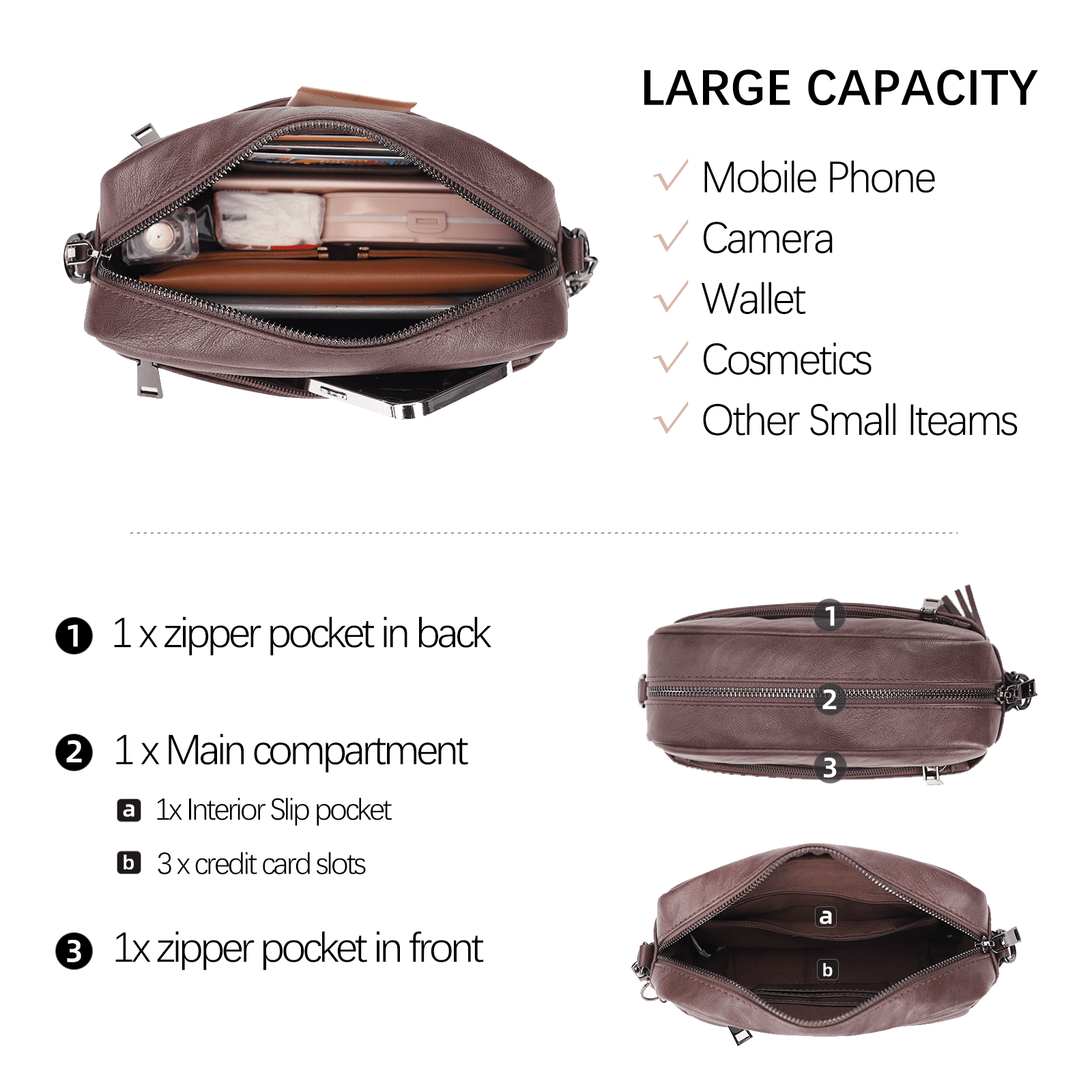 KL928 Leather Crossbody Bag for Women Ladies Wide Strap Shoulder Bag Small Purses and Handbags(Berry Purple)