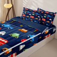 thumbnail image 2 of Erosebridal City Cartoon Bus Tile Zipper Twin Comforter Sets with Fitted Sheet and 2 Pillowcases,House Stop Sign Zipper Bedding Set,Navy Red White,4-Piece,Navy Blue Reversible, 2 of 5