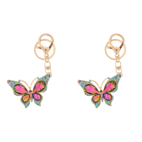 Raindrops 2pcs Rhinestone Key Chain Butterfly Shaped Keychain Key Pendant Decoration Accessory